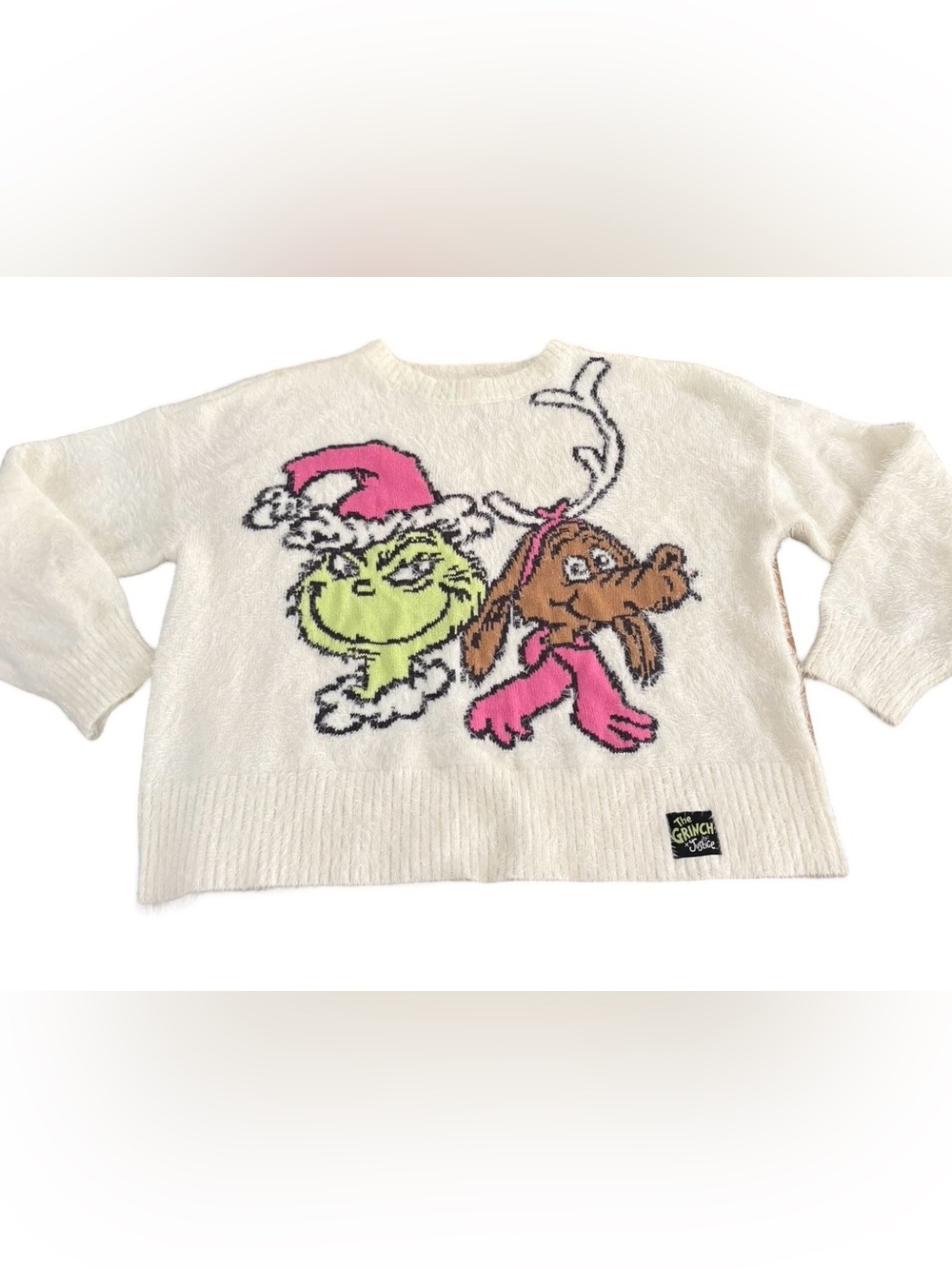 The Grinch xJustice Christmas Dr. Seuss & Friends XL Plus Cream Graphic Sweater